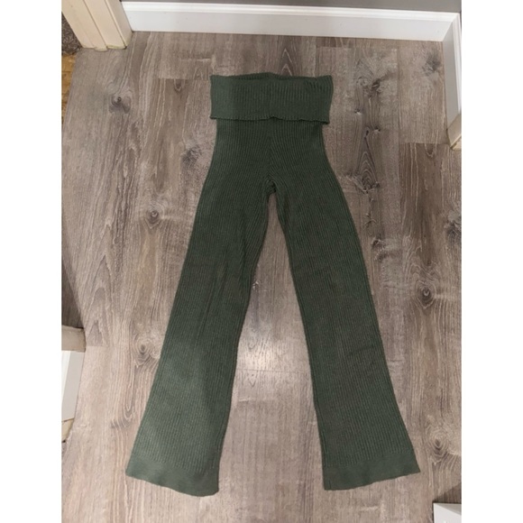 Pink Rose Olive Ribbed Flare Pants - Picture 1 of 3